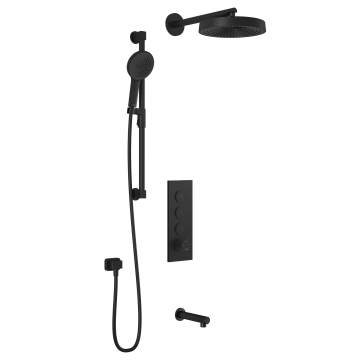 Premia - RoundOne TB3 Ensemble de douche avec valve à boutons-poussoirs - Bras mural - Noir mat