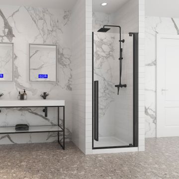 Porte de douche Amaly 32 po en alcôve noir mat carré