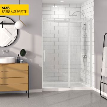 Porte de douche Bellini 60 po en alcôve blanc mat