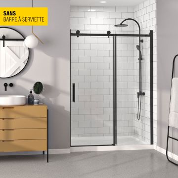 Porte de douche Bellini 60 po en alcôve noir mat
