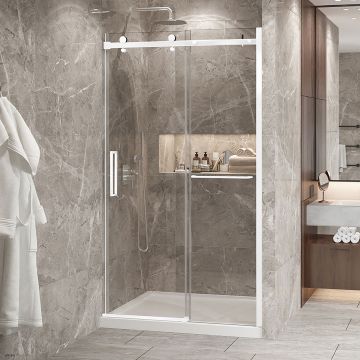 Porte de douche Bellini 2.0 48 po en alcôve blanc mat