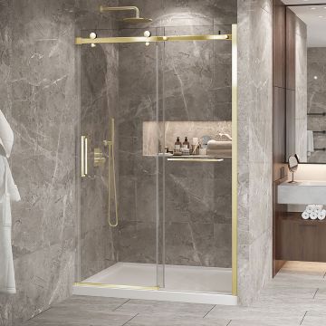 Porte de douche Bellini 2.0 54 po en alcôve or brossé en or brossé