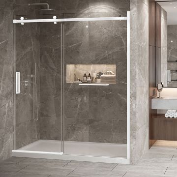 Porte de douche Bellini 2.0 72 po en alcôve blanc mat