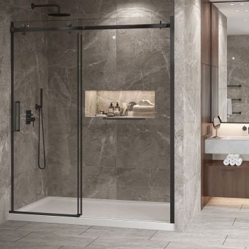Porte de douche Bellini 2.0 72 po en alcôve noir mat