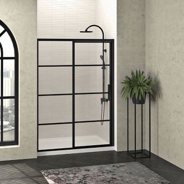 Porte de douche Mecanex 60 po en alcôve noir mat porte à droite