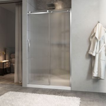 Porte de douche Minia 48 po en alcôve chrome porte à gauche en chrome et verre flûte