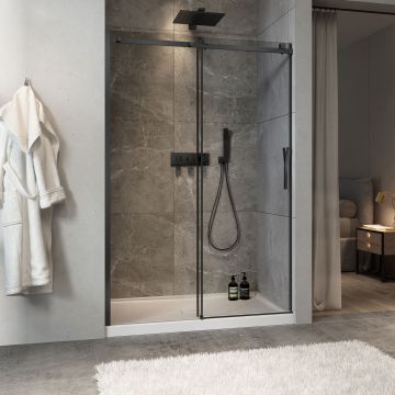 Porte de douche Minia 54 po en alcôve noir mat