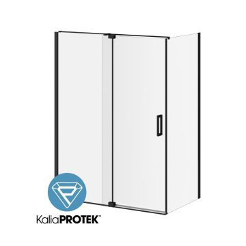 Porte de douche à pivot Distink 60 po x 77 po avec panneau de retour 36 po Noir mat