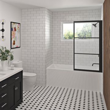 Écran de baignoire 40 po en noir mat Steel noir mat droite