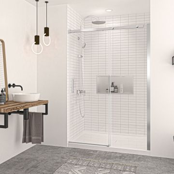 Porte de douche Vague 54 po en alcôve Chrome