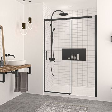 Porte de douche Vague 54 po en alcôve noir mat