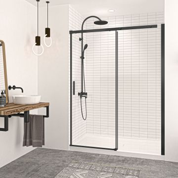 Porte de douche Vague 60 po en alcôve noir mat
