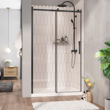 Porte de douche Vaia 48 po en alcôve noir mat