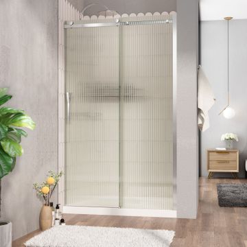 Porte de douche Vaia 48 po en alcôve chrome porte à gauche en chrome et verre flûte