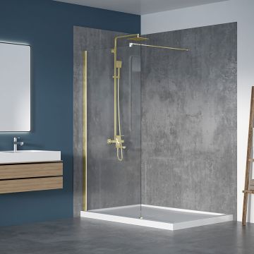 Écran de douche Walk-in 42 po or brossé en alcôve en or brossé