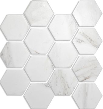 Mosaïque Hexagone Carrara ( marbré ) satiné et poli 11.2 poX12.8 po