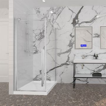 Porte de douche 32 po x Amaly 42 po en coin chrome carré mur à gauche