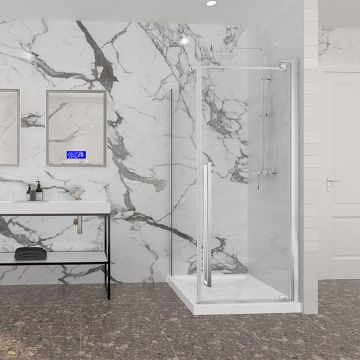 Porte de douche 32 po x Amaly 32 po en coin chrome carré mur à droite