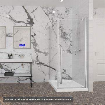 Porte de douche 32 po x Amaly 36 po en coin chrome carré mur à droite
