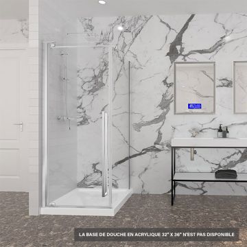 Porte de douche 36 po x Amaly 32 po en coin chrome carré mur à gauche