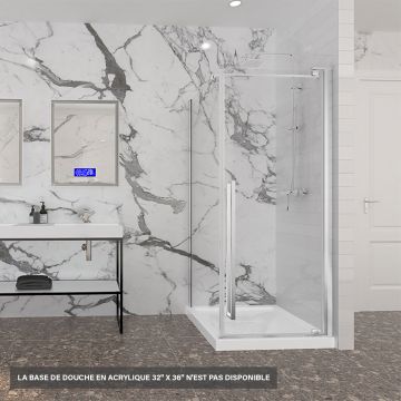 Porte de douche 36 po x Amaly 32 po en coin chrome carré mur à droite