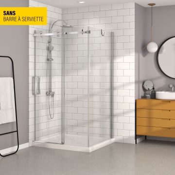 Porte de douche 48 po x Bellini 32 po en coin chrome fermeture sur mur mur à gauche porte à gauche