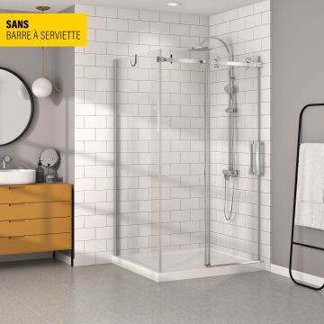 Porte de douche 48 po x Bellini 32 po en coin chrome fermeture sur mur mur à droite porte à droite