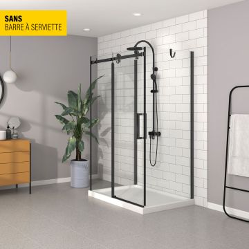 Porte de douche 48 po x Bellini 32 po noir mat sur mur