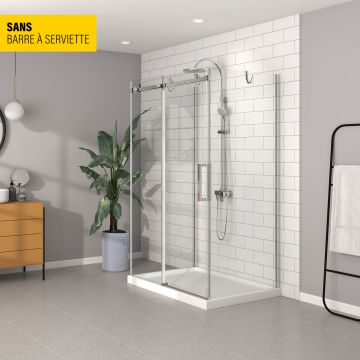 Porte de douche 48 po x Bellini 36 po chrome sur mur