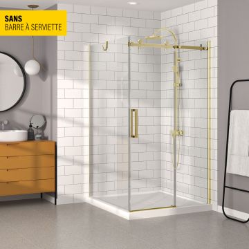 Porte de douche 48 po x Bellini 42 po en coin or brossé fermeture sur retour mur à droite porte à gauche en or brossé