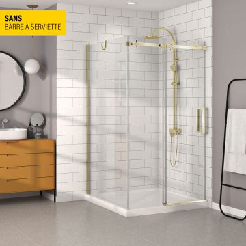 Porte de douche 48 po x Bellini 42 po en coin or brossé fermeture sur mur mur à droite en or brossé