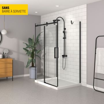 Porte de douche 48 po x Bellini 42 po noir mat sur mur