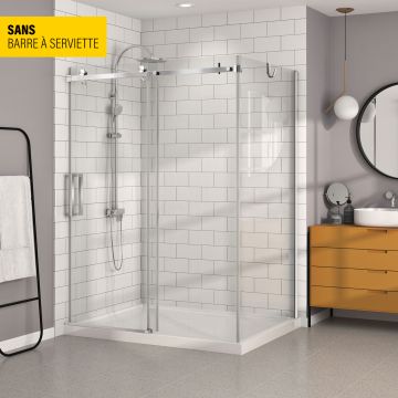 Porte de douche 60 po x Bellini 42 po en coin chrome fermeture sur mur mur à gauche porte à gauche