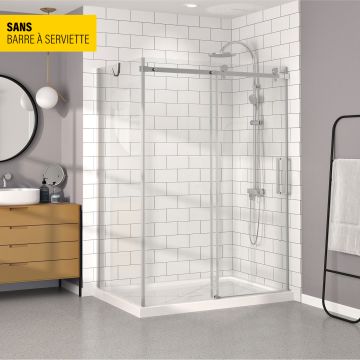 Porte de douche 60 po x Bellini 32 po en coin chrome fermeture sur mur mur à droite porte à droite
