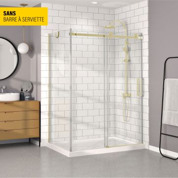 Porte de douche 60 po x Bellini 32 po en coin or brossé fermeture sur mur mur à droite porte à droite en or brossé