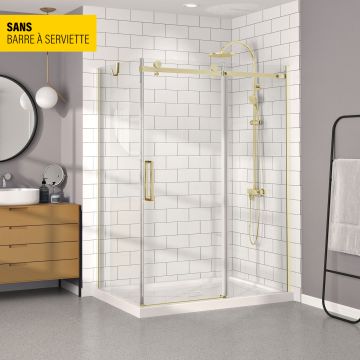 Porte de douche 60 po x Bellini 36 po en coin or brossé fermeture sur retour mur à droite porte à gauche en or brossé