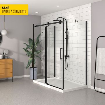 Porte de douche 60 po x Bellini 42 po noir mat sur mur