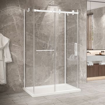 Porte de douche 48 po x Bellini 2.0 32 po blanc mat sur mur
