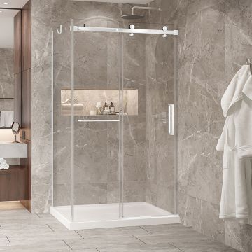 Porte de douche 48 po x Bellini 2.0 36 po en coin blanc mat fermeture sur mur mur à droite