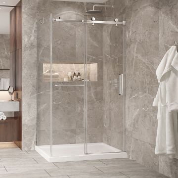 Porte de douche 48 po x Bellini 2.0 36 po en coin chrome fermeture sur mur mur à droite