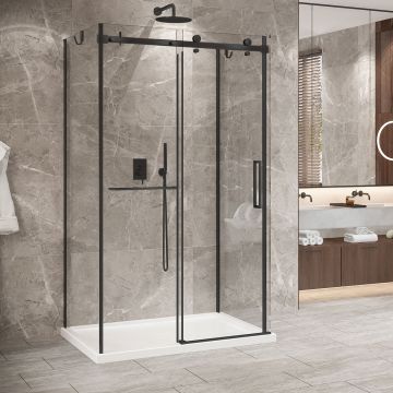 Porte de douche 48 po x Bellini 2.0 36 po noir mat sur mur
