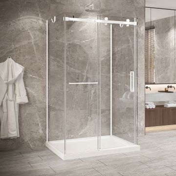 Porte de douche 48 po x Bellini 2.0 42 po blanc mat sur mur