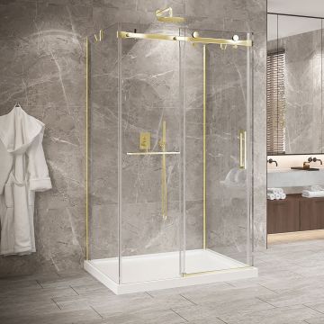 Porte de douche 48 po x Bellini 2.0 42 po or brossé sur mur en or brossé