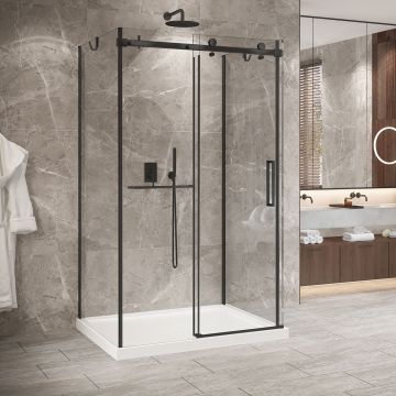Porte de douche 48 po x Bellini 2.0 42 po noir mat sur mur