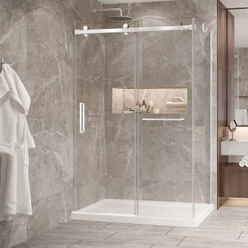 Porte de douche 54 po x Bellini 2.0 32 po en coin blanc mat fermeture sur mur mur à gauche porte à gauche