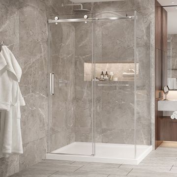 Porte de douche 54 po x Bellini 2.0 42 po en coin chrome fermeture sur mur mur à gauche porte à gauche