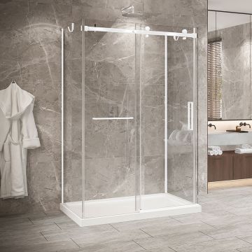 Porte de douche 54 po x Bellini 2.0 32 po blanc mat sur mur