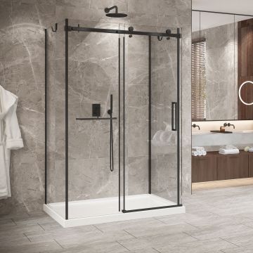Porte de douche 54 po x Bellini 2.0 36 po noir mat sur mur