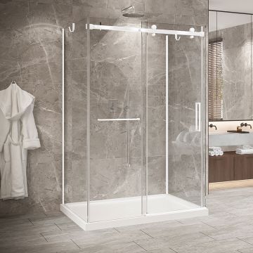 Porte de douche 54 po x Bellini 2.0 42 po blanc mat sur mur