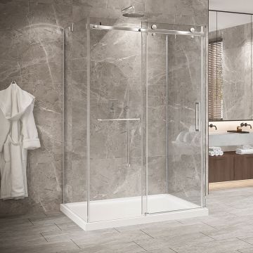Porte de douche 54 po x Bellini 2.0 42 po chrome sur mur